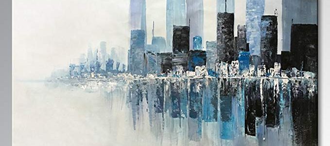 EVERFUN ART Contemporary Artwork Hand Painted Oil Painting Cityscape Modern Abstract Canvas Wall Art Home Decoration Stretched Framed Ready to Hang (48″ W x 24″ H) Review