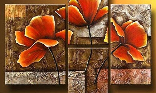 Wieco Art Large Size Golden Poppies On Golden Texture 100% Hand-painted Modern Abstract Canvas Art Floral Oil Paintings on Canvas Modern Wall Art Review