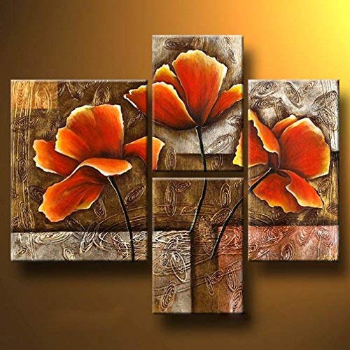 Wieco Art Large Size Golden Poppies On Golden Texture 100% Hand-painted Modern Abstract Canvas Art Floral Oil Paintings on Canvas Modern Wall Art