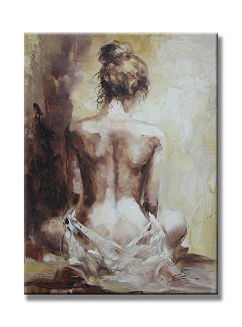 Damenight 100% Hand Painted Oil Painting on Canvas Sexy Nude Girl Naked Lady Back Figurative Hand Painted Oil Painting with Stretched Frame 1-pieces Set Wall Art for Home Decor,24x36inch