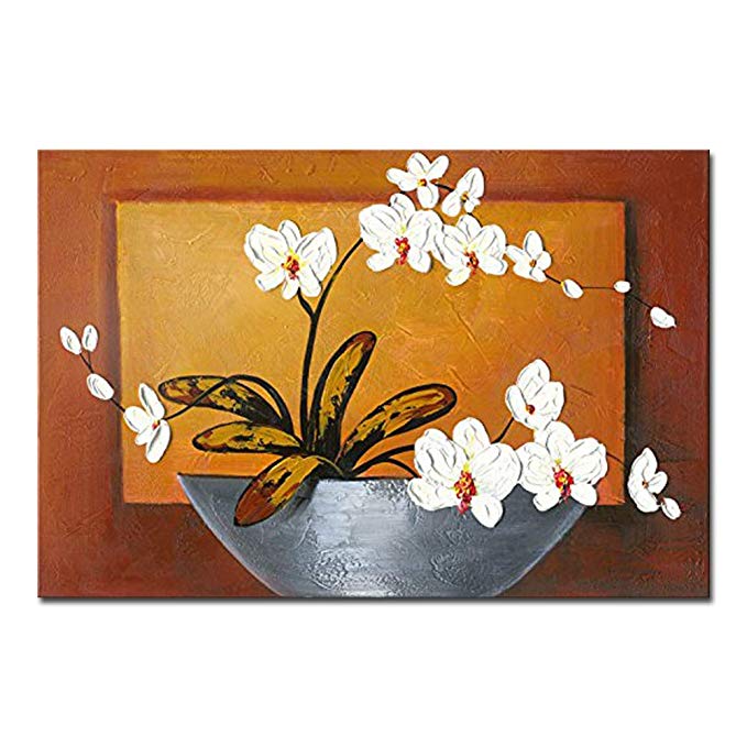 Wieco Art Orchid Floral Oil Paintings on Canvas Wall Art Ready to Hang for Living Room Bedroom Home Decorations Modern 100% Hand Painted Modern Stretched and Framed Abstract Pretty Flower Art Work