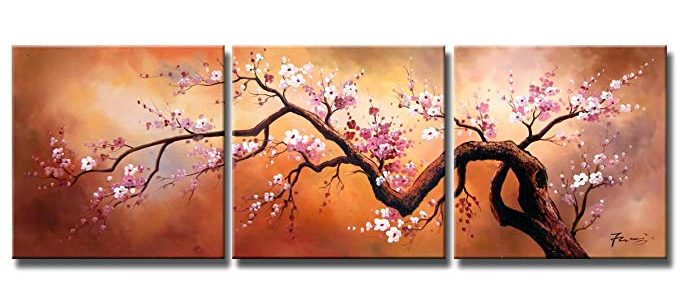 Ode-Rin – 100% Hand Painted Large Oil Painting on Canvas Pink Plum Blossoms Framed 3 Pieces Abstract Exuberant Tree Wall Art Painting for Living Room Home Decor, Ready to Hang – (24″x24″ x 3 Panels) Review