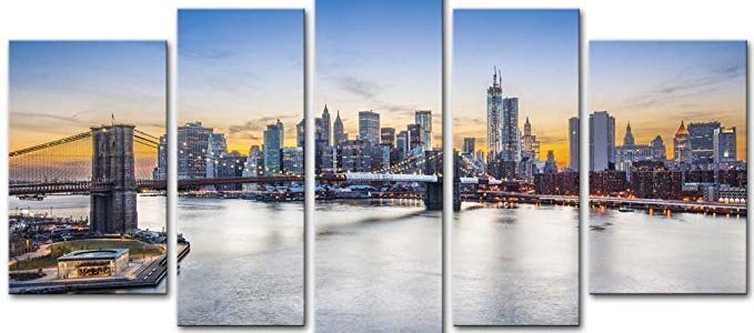 5 Pieces Modern Canvas Painting Wall Art The Picture For Home Decoration New York City Over East River Brooklyn Bridge Manhattan Buildings Cityscape Review