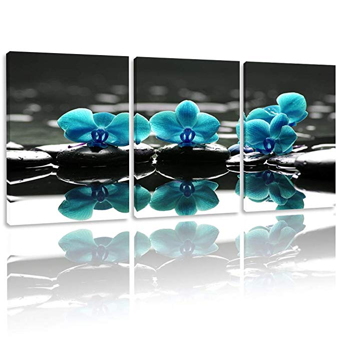 BPAGO Modern Flowers Painting Blue Orchid Wall Decor Landscape Paintings on Canvas Wall Art for Living Room Bedroom Home Office Bathroom Decorations Stretched and Framed Ready to Hang 60x28inch