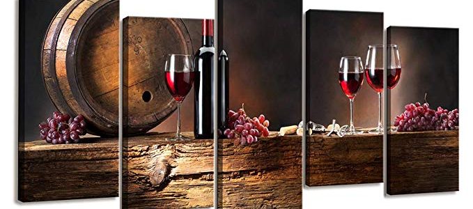 Cao Gen Decor Art-PSRP12827 Panels Wall Art Fruit Grape Red Wine Glass Painting on Canvas Stretched and Framed Canvas Paintings Ready to Hang for Home Decorations Wall Decor Review