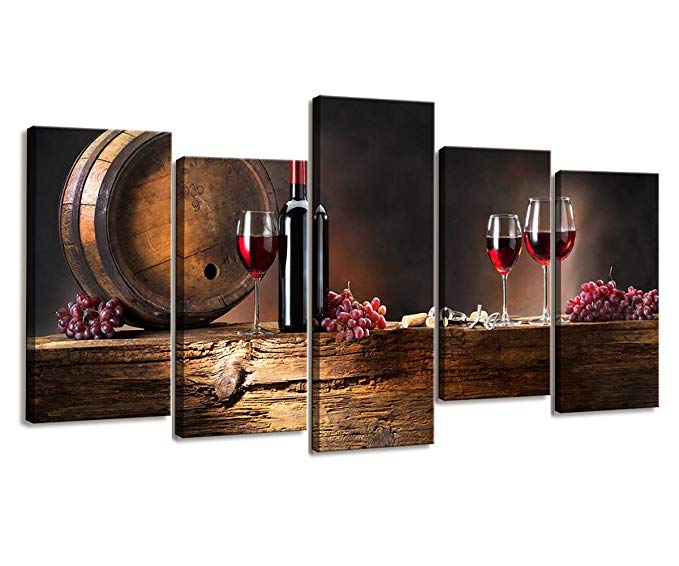 Cao Gen Decor Art-PSRP12827 Panels Wall Art Fruit Grape Red Wine Glass Painting on Canvas Stretched and Framed Canvas Paintings Ready to Hang for Home Decorations Wall Decor