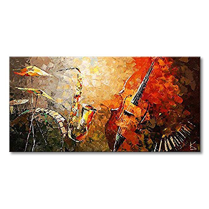 Everfun Art Large Hand Painted Oil Painting Modern Music Instrument Wall Art Abstract Artwork Wall Decor Home Decor