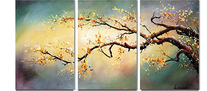 ARTLAND Modern 100% Hand Painted Flower Oil Painting on Canvas Yellow Plum Blossom 3-Piece Gallery-Wrapped Framed Wall Art Ready to Hang for Living Room for Wall Decor Home Decoration 36x72inches Review