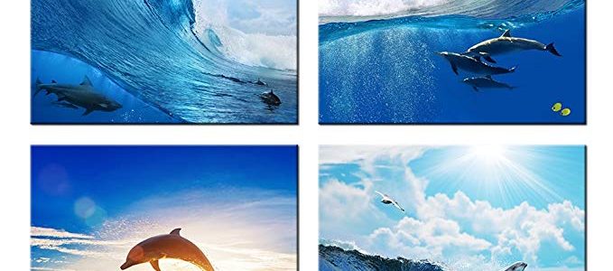 VVOVV Wall Decor – The Dolphins Jumped Out Of The Sea Canvas Wall Art Prints Seascape Sea Wave Home Decorative Painting Contemporary Decorations 16x16inchx4pcs,with frame Review