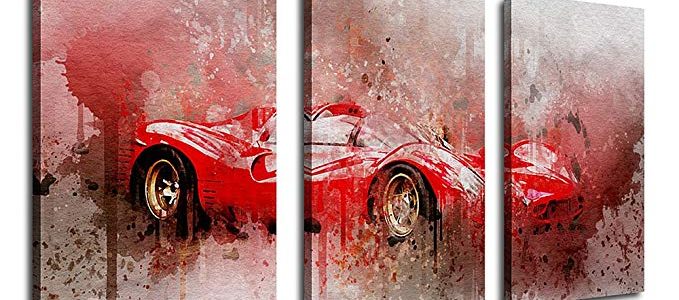 Canvas Wall Art Sport Car Painting Picture – Extra Large Canvas Art Red Racing Car Watercolor Contemporary Artwork Prints Hot Rod Abstract Painting Walls Decor for Home Decoration 20″ x 30″ x 3 Pieces Review