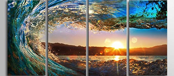 yearainn Ocean Canvas Art Waves Sunset Wall Decor – Canvas Prints Large Modern Artwork Nature Pictures Surfing for Home Decoration Review