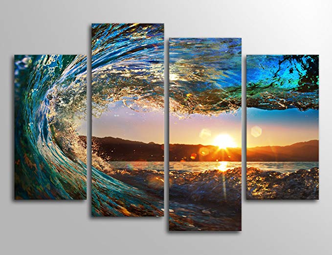 yearainn Ocean Canvas Art Waves Sunset Wall Decor - Canvas Prints Large Modern Artwork Nature Pictures Surfing for Home Decoration