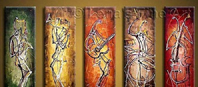 Arts World Hand-Painted Wall Art Abstract Play Musical Instruments Line Oil Painting On Canvas 5 Pcs Set Wood Framed F 785 Review