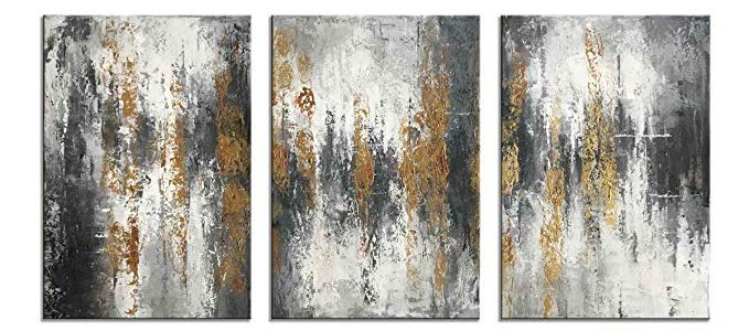 Abstract Wall Art Hand Painted 3 Panels Modern Canvas Oil Painting Ready to Hang for Home Office Decor Bedroom Living Room 16x24in Review