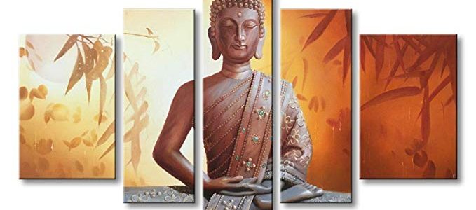 Winpeak Art Framed Handmade Buddha Wall Art on Canvas Abstract Oil Painting Modern Contemporary Decor Stretched Ready to Hang (58″ W x 32″ H (14″x20″ x2, 10″x28″ x2, 10″x32″ x1)) Review