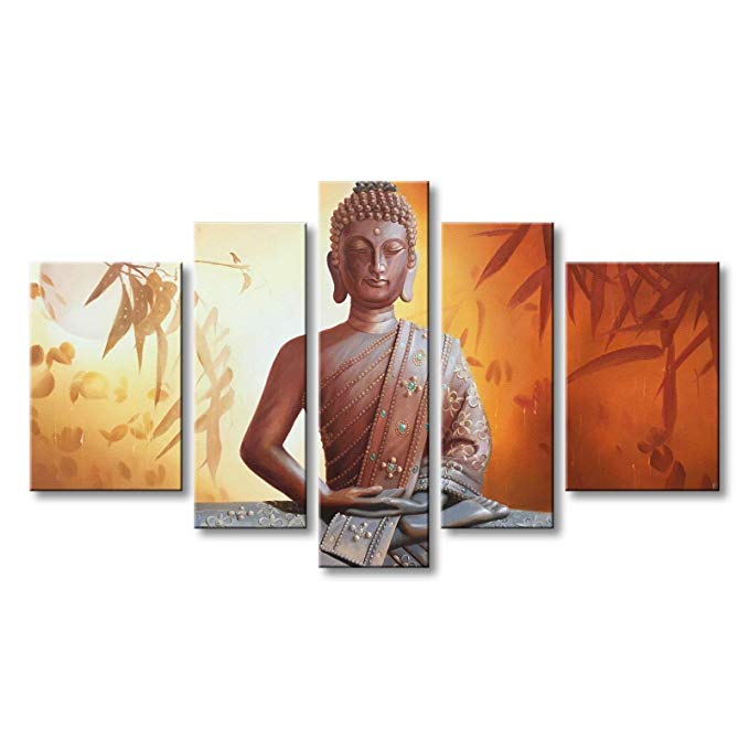 Winpeak Art Framed Handmade Buddha Wall Art on Canvas Abstract Oil Painting Modern Contemporary Decor Stretched Ready to Hang (58