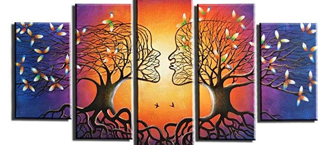 Sunding Art-Oil Painting Canvas 5 Hand-Drawn Abstract Paintings, First kiss, with Bedroom murals Art Works, Wall Decoration, Living Room Decoration, can be Suspended at Any time. Review