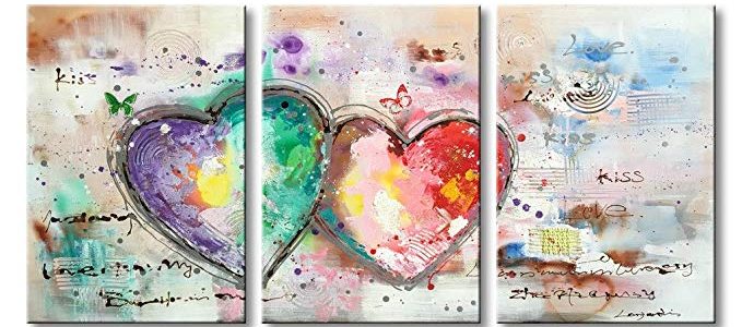 Abstract Oil Painting on Canvas Loves Heart Hand Painted Art Modern Texture 3 Panels Artwork Wall Decoration Framed Ready to Hang Review