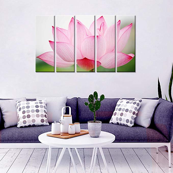 Wall Mantra Lotus Home Decorative 5 Panel Canvas Wall Art Photo Painting