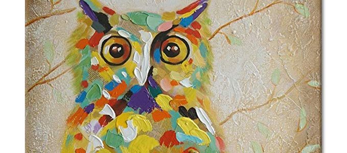 SEVEN WALL ARTS -100% Hand Painted Oil Painting Animal Colorful Owl Painting with Stretched Frame Wall Art for Home Decor Ready to Hang 32 x 32 Inch Review