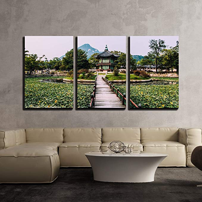 wall26 3 Piece Canvas Wall Art - Emperor Kyoungbok Palace at Seoul, South Korea - Modern Home Decor Stretched and Framed Ready to Hang - 24