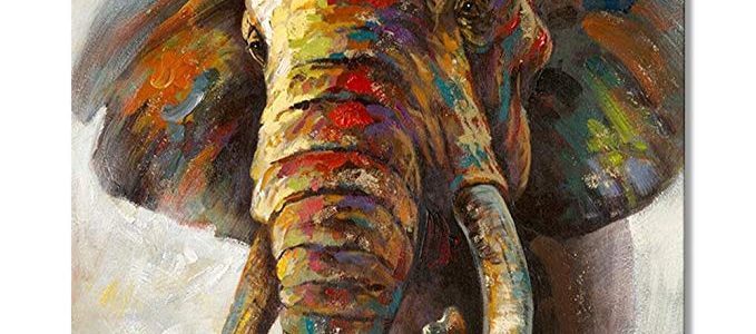 UAC WALL ARTS 100% Hand Painted Oil Painting Decorative Animal Artwork Cute Elephant Canvas Oil Painting for Home and Office Decoration Framed and Stretched Ready to Hang! 32x32Inch Review