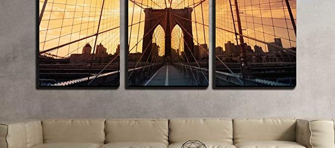 wall26 – 3 Piece Canvas Wall Art – Brooklyn Bridge, New York, Usa – Modern Home Decor Stretched and Framed Ready to Hang – 24″x36″x3 Panels Review