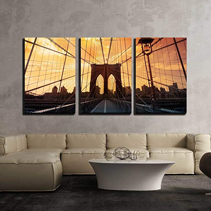 wall26 - 3 Piece Canvas Wall Art - Brooklyn Bridge, New York, Usa - Modern Home Decor Stretched and Framed Ready to Hang - 24