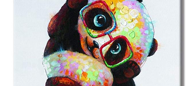 Crystal Emotion 100% Hand Painted Oil Painting Animal Cute Panda Wears Colorful Glasses with Stretched Frame 32x32inch Review