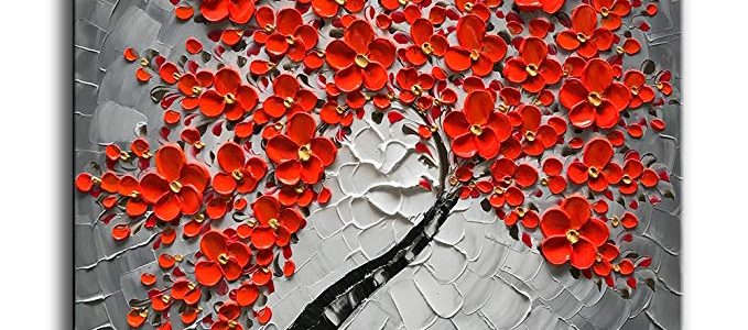 baccow 3030″ 100% Hand Painted Red Flowers Home Decorating Pictures Modern Oil Paintings On Canvas Natural Pictures Abstract Artwork Wall Art For Living Room Bedroom Dinning Room Review