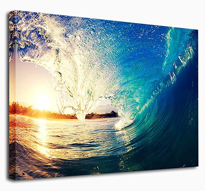 Canvas Wall Art Ocean Waves Sunset Nature Picture Large Canvas Painting Artwork Contemporary Seascape for Home Decoration 30