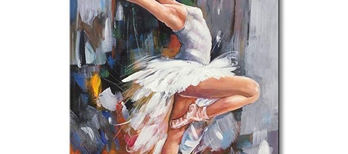 EVERFUN ART Canvas Wall Art Girl Dancer Hand Painted Oil Painting Modern Ballet Dancing Abstract White Skirt Artwork Decor Framed Home For Living Room Stretched Review