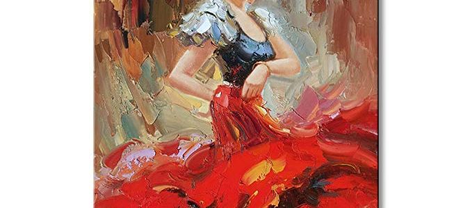 Hand Painted Spanish Flamenco Dancer Oil Painting On Canvas with Red Skirt Impression Sexy Woman Abstract Wall Art Review