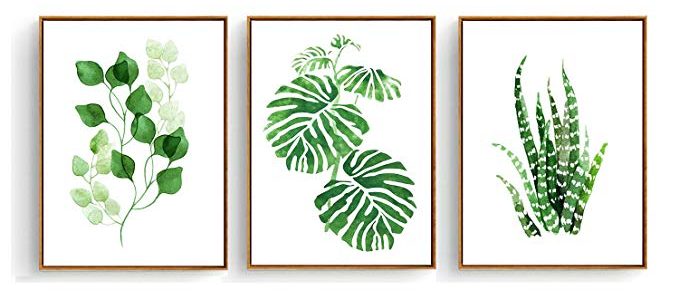 Hepix Canvas Wall Art 3 Pieces Tropical Green Leaves Painting for Modern Home Decor Stretched and Framed Ready to Hang 13 x 17 inch Review