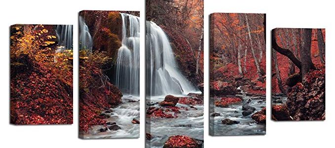 Ardemy Canvas Art Paintings Maple Forest Waterfall Landscape Large Size Set of 5 Wrapped and Framed Artwork Prints for Living Room Bedroom Office Hotel Wall Decoration Review