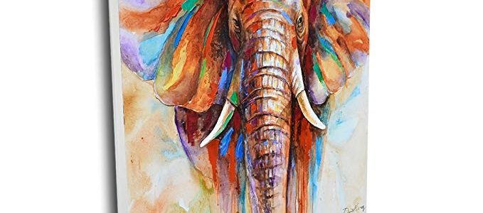 Pinetree Art Vibrant Wall Art Elephant Artwork Unique Elephant painting on Canvas for Living Room (40 x 40 inch, B) Review