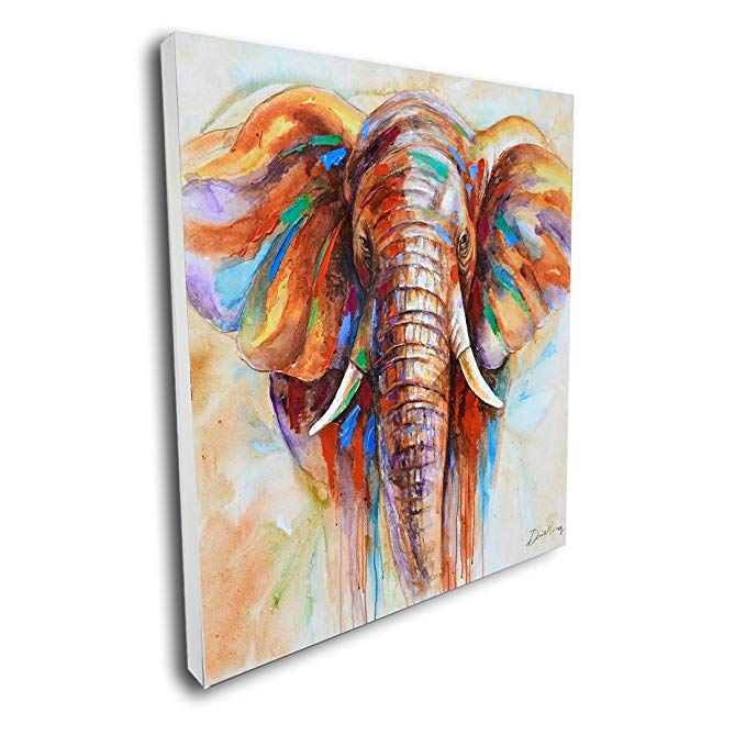 Pinetree Art Vibrant Wall Art Elephant Artwork Unique Elephant painting on Canvas for Living Room (40 x 40 inch, B)