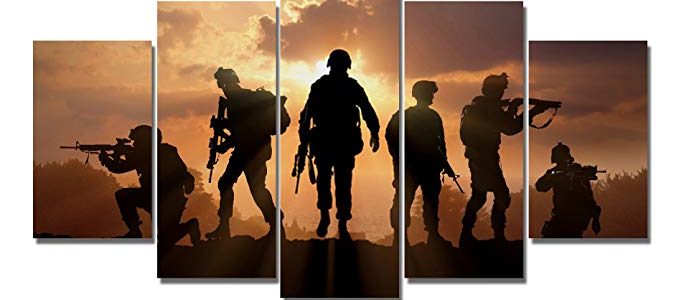 5 Panels Modern Home Office Wall Art Decor Canvas Prints Six Military Soldier Silhouettes Photos Poster Prints Painting on Canvas (30cm(Framed)) Review