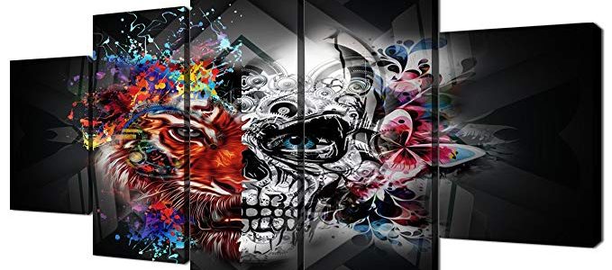 Yatsen Bridge Black and White 5 Pieces Canvas Wall Art Skull Colorful Flower Painting for Living room Bedroom Picture Modern Home Decor Stretched and Framed Ready to Hang(60”W x 32”H) Review