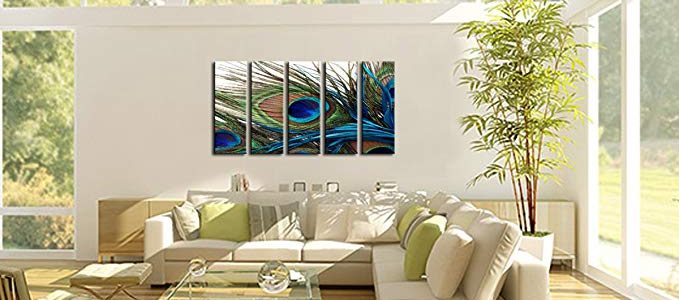 Canvas Prints Wall Art Peacock Feathers Painting Bird Plume Modern Art for Living Room Decoration Ready to Hang set of 5 (12x32inch(30x80cm)x5pcs) Review