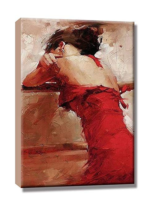 Sunflower Art the Heart-broken Lady in Red Dress in the Bar Oil Paintings 100% Handpainted Canvas Ready To Hang 24x36