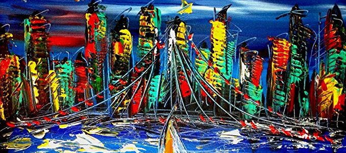 Abstract Cityscape New York Painting Original Heavy Texture Impasto Palette Knife Acrylic Wall Décor Review