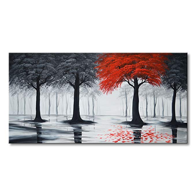 Everfun Art Handmade Oil Painting On Canvas Modern Forest Wall Art Abstract Landscape Artwork 64x32 inch