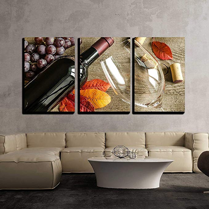 wall26-3 Piece Canvas Wall Art - Red Wine - Modern Home Decor Stretched and Framed Ready to Hang - 24