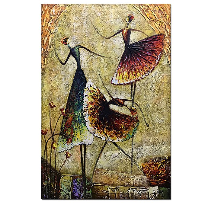 Metuu Oil Paintings, Ballet Dancer Girl Paintings Modern Home Decor Wall Art Painting Wood Inside Framed Hanging Wall Decoration Abstract Painting Ready to hang 24x36inch