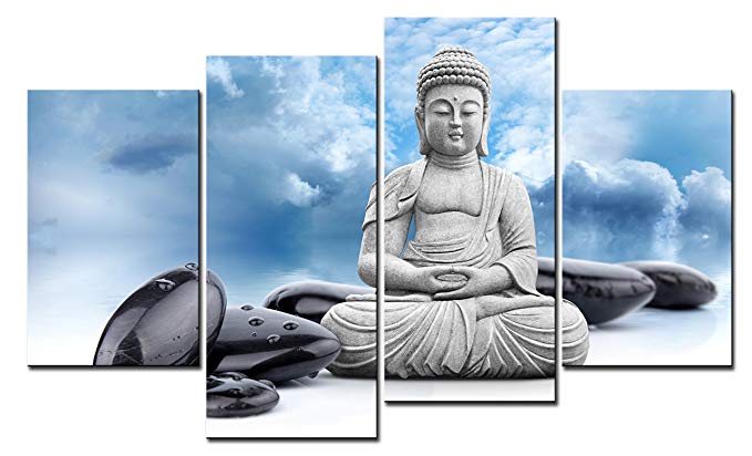 SmartWallArt - 4 panel Wall Art Zen Buddhism Buddha Statue Picture On Canvas Stretched By Wooden frames For Home Decor Or As A Gift