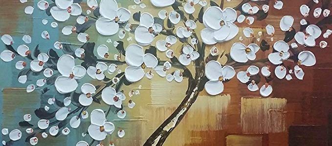 Wieco Art Large Modern Abstract White Flowers Oil Paintings on Canvas Wall Art Morning Glory 100% Hand Painted Floral Gallery Wrapped Artwork for Living Room Bedroom Home Office Decor FL1089-8080 Review