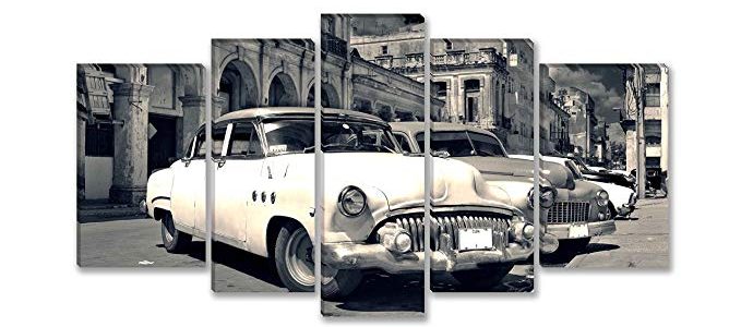 SmartWallArt – Traffic Tools Series Wall Art Framed 5 Panels painting Panoramic View of Colorful Vintage Classic Cars Parked in Street of Old Havana, Cuba Picture For Modern Home Decoration Review