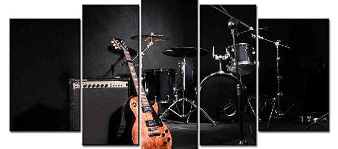 SmartWallArt – Music Series 5 piece Wall Artwork the Music of the Band Guitar and Shelf Drum Pictures Modern Home Decor for Living Room Bedroom Review