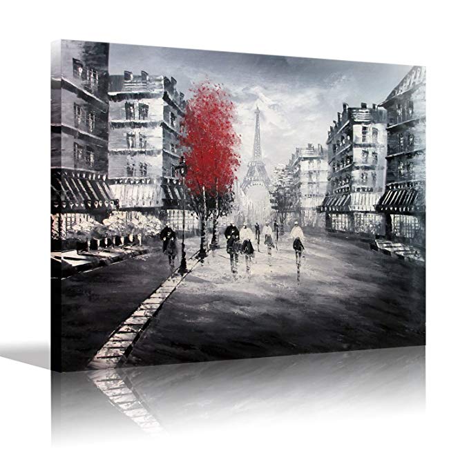 Black And White Abstract Artwork Modern People Cityscape Oil Painting on Canvas Wall Art Home Decoration for Living Room Bedroom Office Size 30x40inch (75x100 cm)